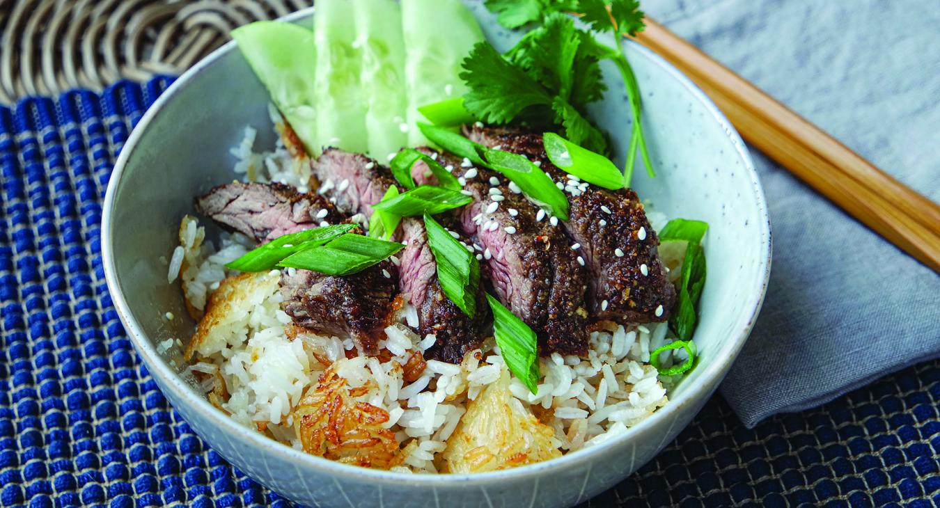 Szechuan Skirt Steak with Crispy Rice