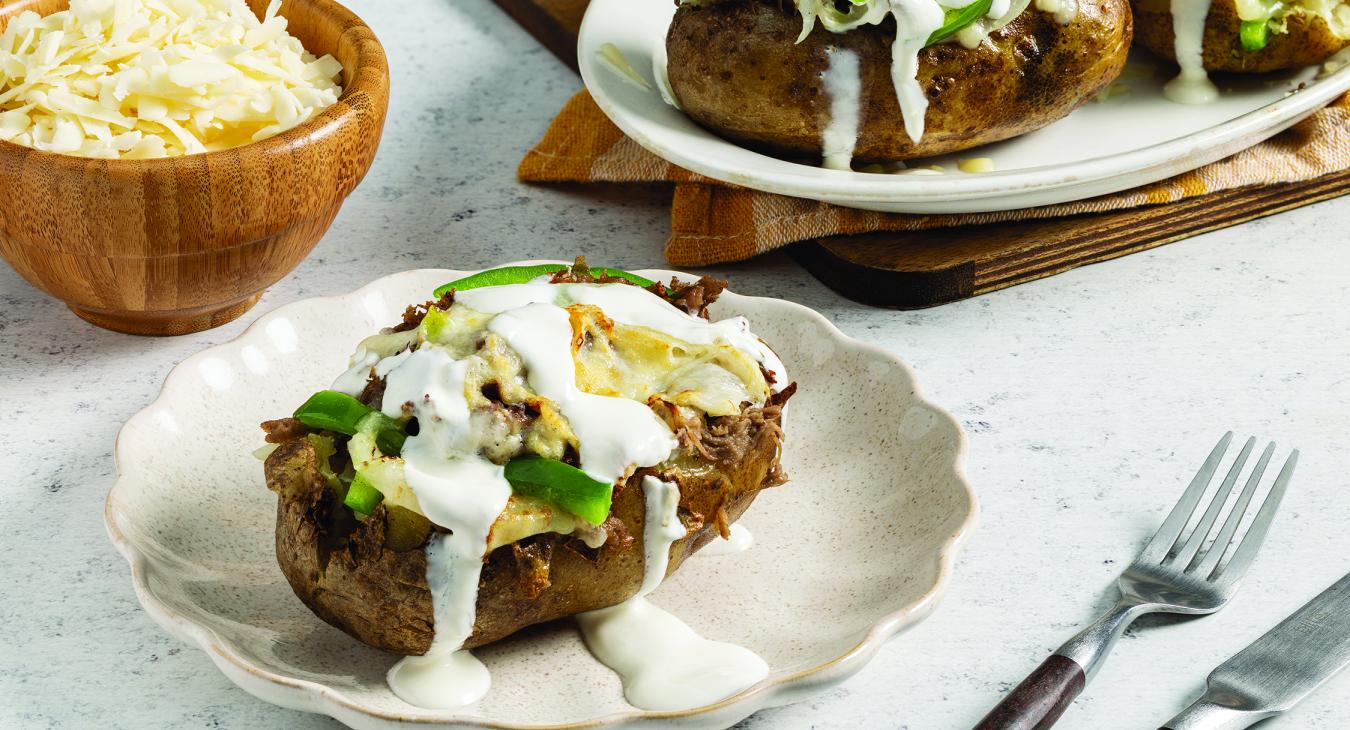 Loaded Philly Cheesesteak Baked Potato